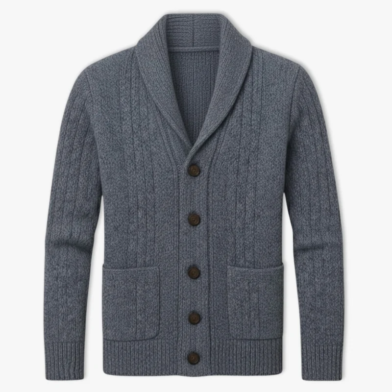 Gilet homme maille torsadée col montant fermeture boutonnée