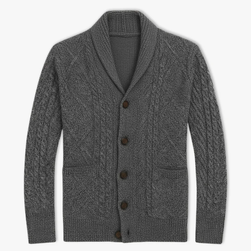 Gilet homme maille torsadée col montant fermeture boutonnée
