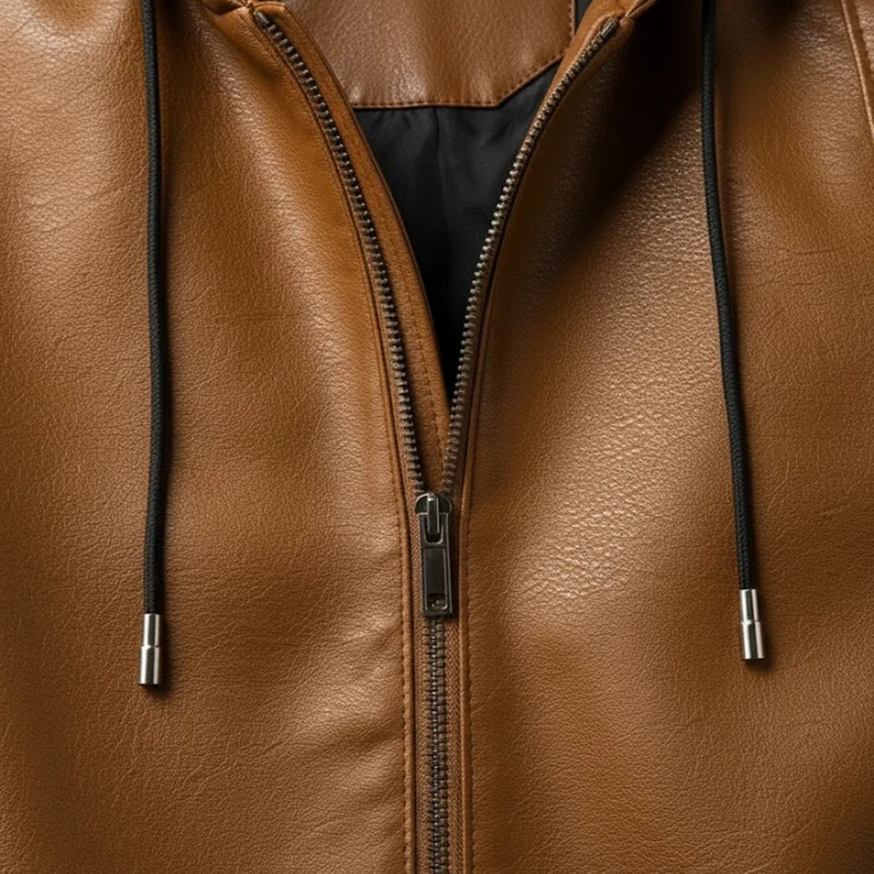 Veste homme éco-cuir capuche amovible style motard urbain moderne