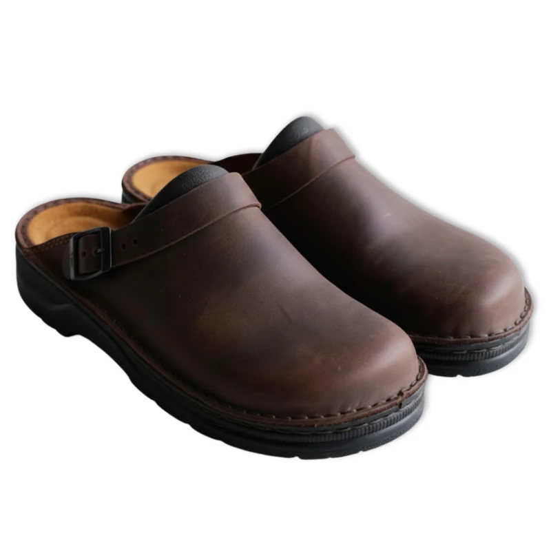 Sabots homme cuir souple bout rond semelle confort style décontracté
