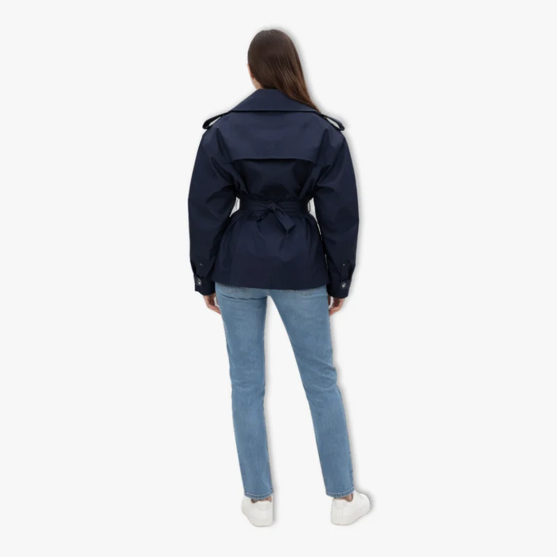 Trench Court Court à Lacets pour Femme, Veste Coupe-Vent à Revers et Manches Longues