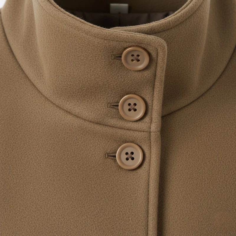 Manteau d’hiver pour femmes en laine à col montant, à simple boutonnage, coupe ample et manches longues