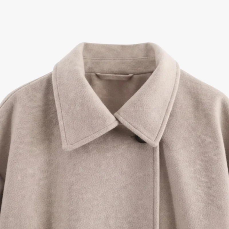 Manteau en laine tendance à double col pour femme, manches longues