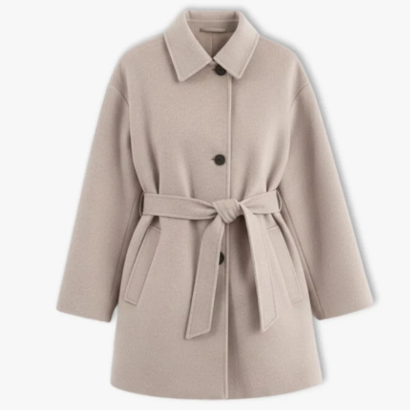 Manteau en laine tendance à double col pour femme, manches longues