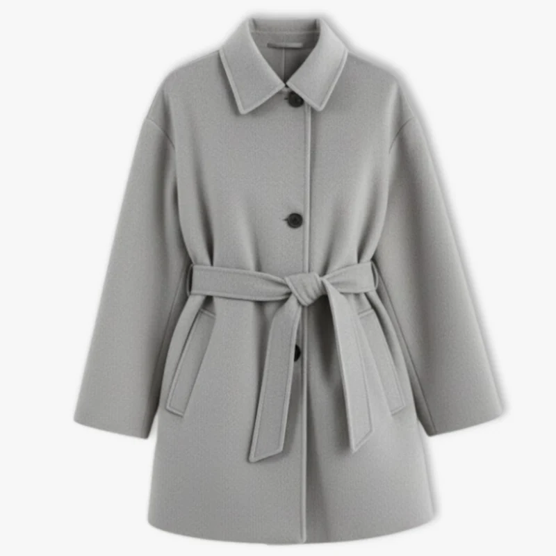 Manteau en laine tendance à double col pour femme, manches longues