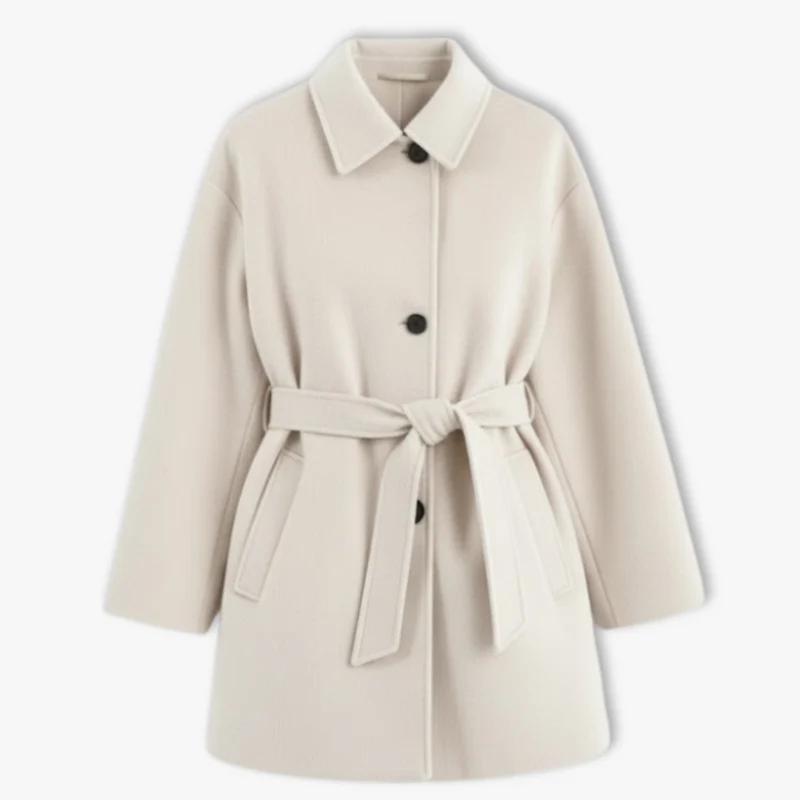 Manteau en laine tendance à double col pour femme, manches longues