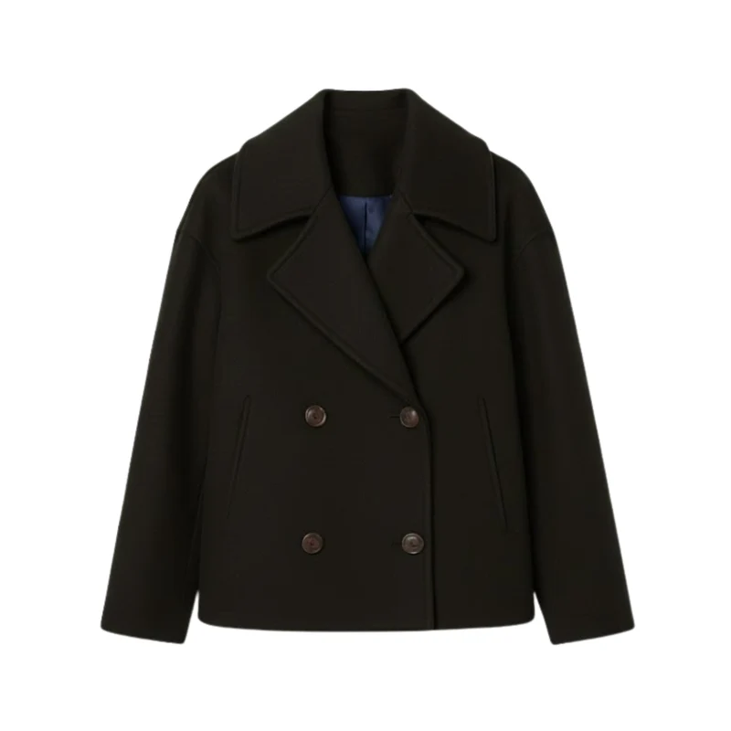 Manteau Femme en Laine Double Boutonnage Polyvalent au Design Simple