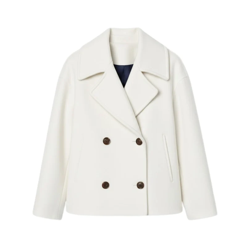 Manteau Femme en Laine Double Boutonnage Polyvalent au Design Simple