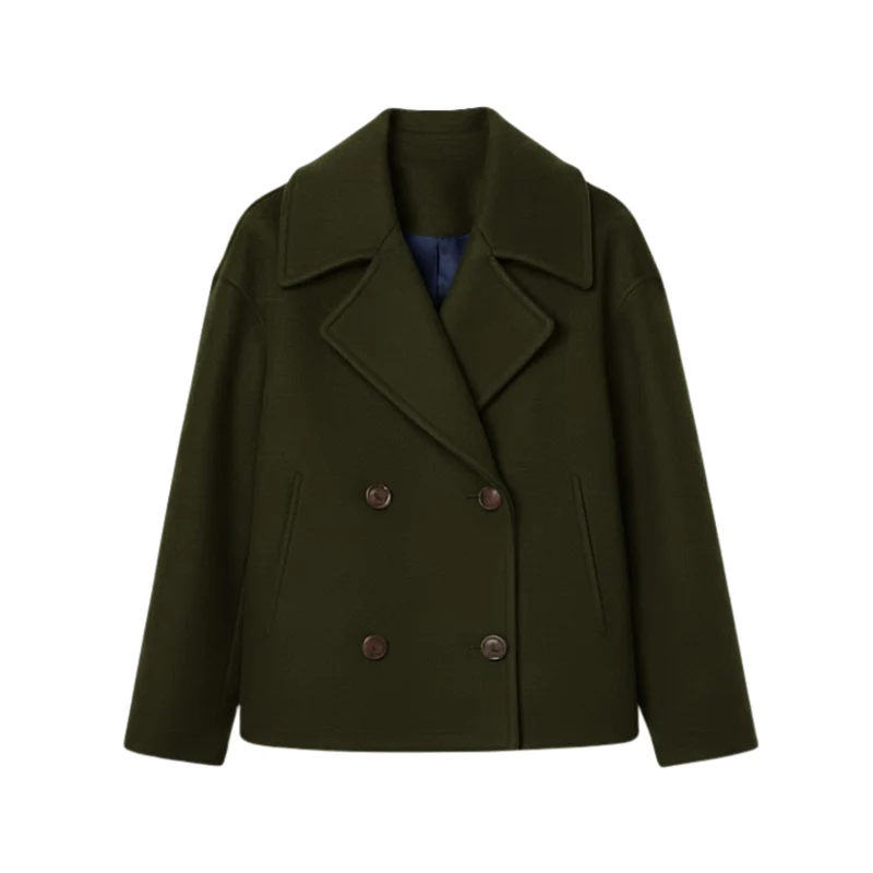 Manteau Femme en Laine Double Boutonnage Polyvalent au Design Simple