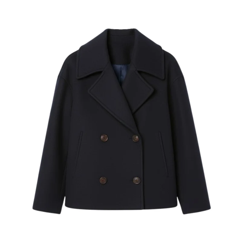Manteau Femme en Laine Double Boutonnage Polyvalent au Design Simple
