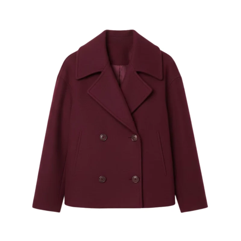 Manteau Femme en Laine Double Boutonnage Polyvalent au Design Simple