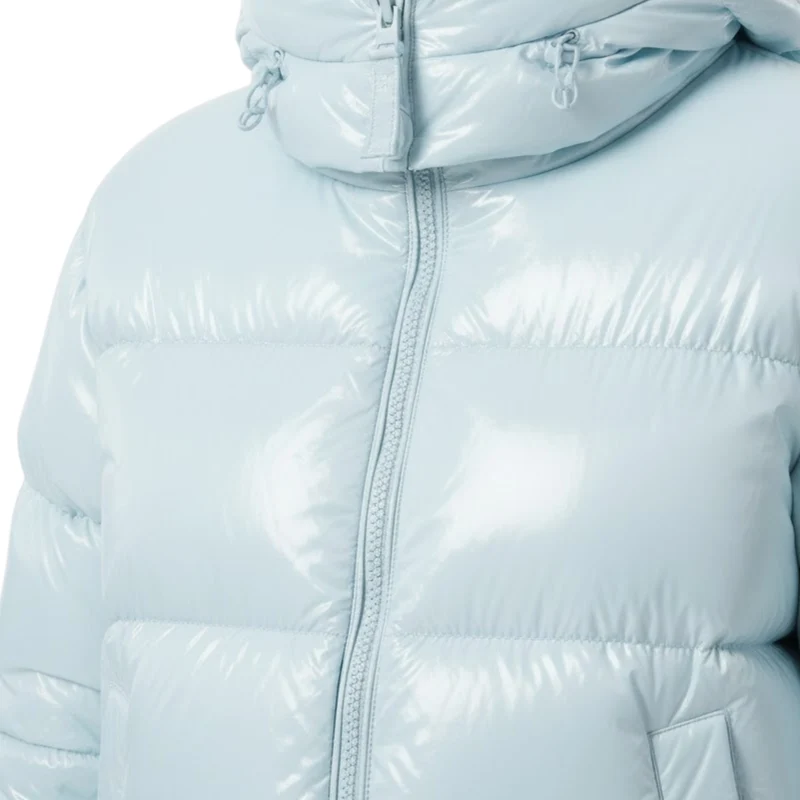 Veste Femme Matelassée Brillante à Capuche, Fermeture Zippée Montante, Chaude et Douillette