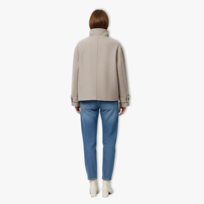 Manteau Femme Ample et Décontracté à Manches Longues avec Boucle et Col Montant