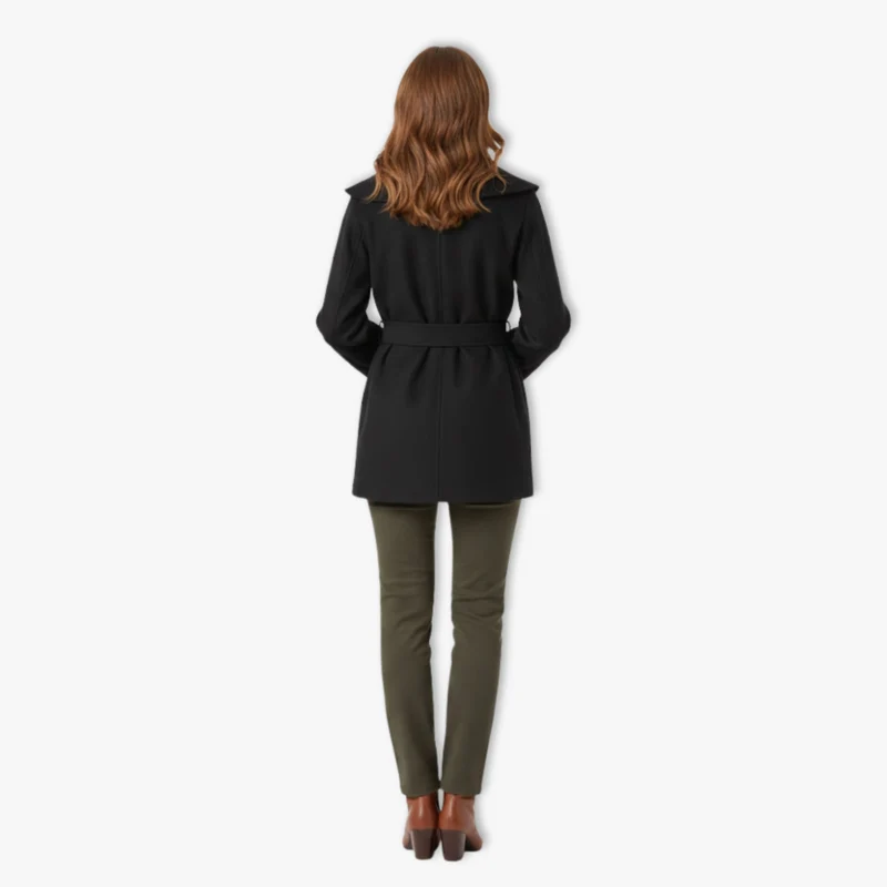 Manteau Femme en Fausse Fourrure avec Ceinture, Col Haut et Manches Longues