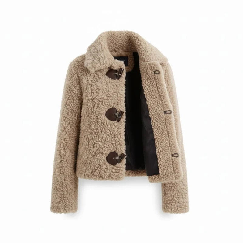 Manteau d’Hiver Femme Polyvalent à Col Réversible et Fermeture à Boucle Corde