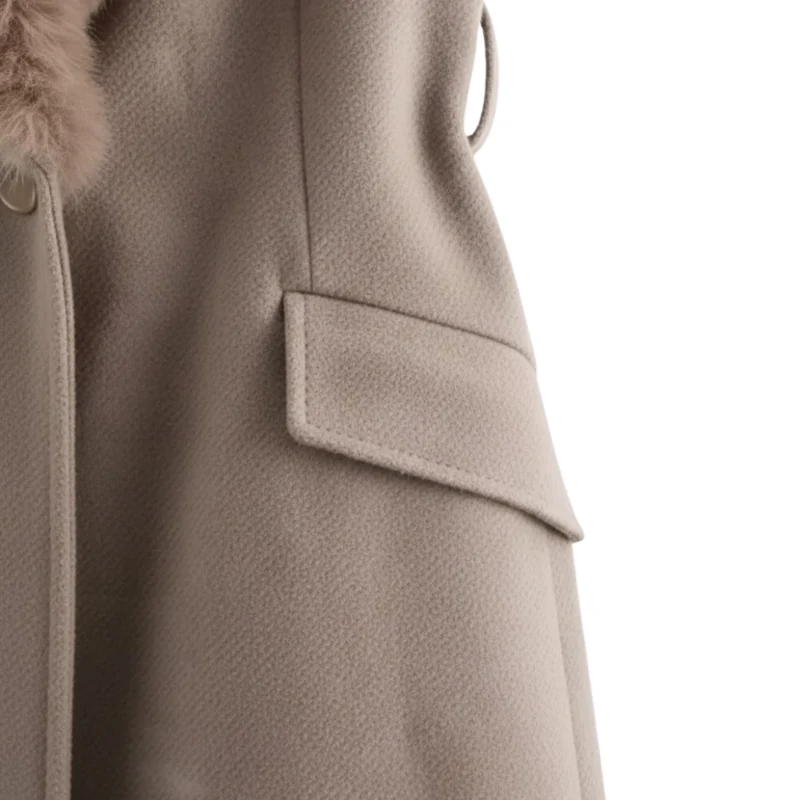 Manteau Femme Chaud ceinturé à Col en Fourrure pour l’Automne et l’Hiver