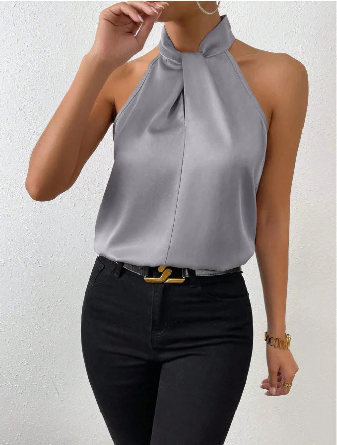 Top Satiné Sans Manches à Nœud pour Femme | Idéal pour les Sorties