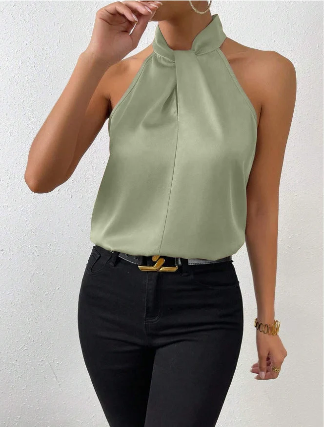 Top Satiné Sans Manches à Nœud pour Femme | Idéal pour les Sorties
