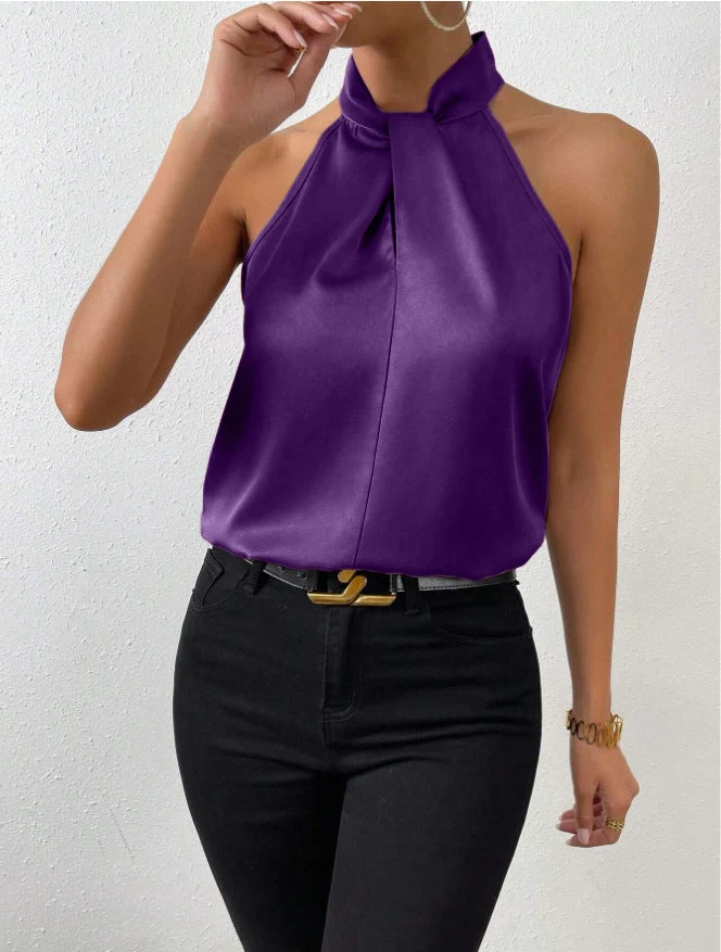 Top Satiné Sans Manches à Nœud pour Femme | Idéal pour les Sorties