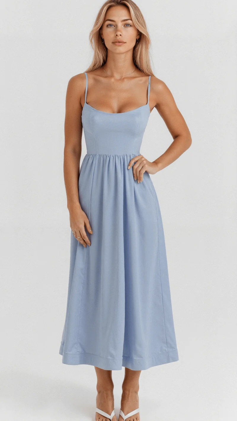 Robe Midi à Encolure Ascot et Coupe Évasée pour Femme | Idéale pour l'Été