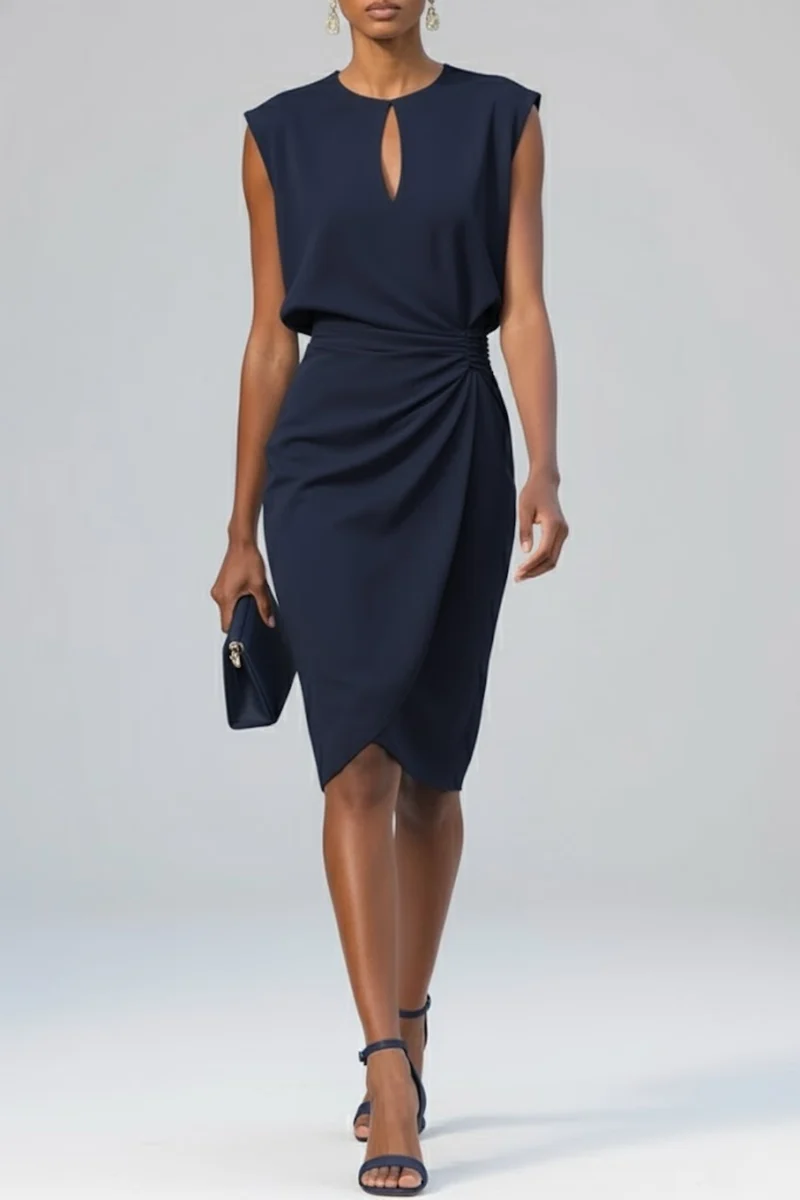 Robe Midi à Encolure Ronde et Détail Noué pour Femme | Idéale pour l'Été