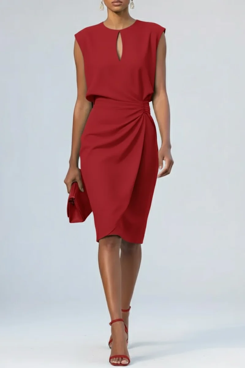 Robe Midi à Encolure Ronde et Détail Noué pour Femme | Idéale pour l'Été