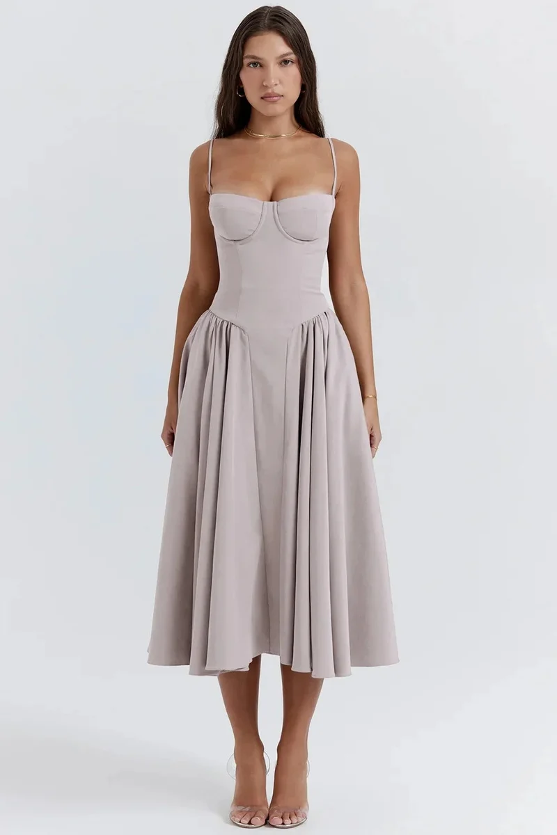 Robe Midi à Träger Ajustée et Plissée pour Femme | Idéale pour les Sorties