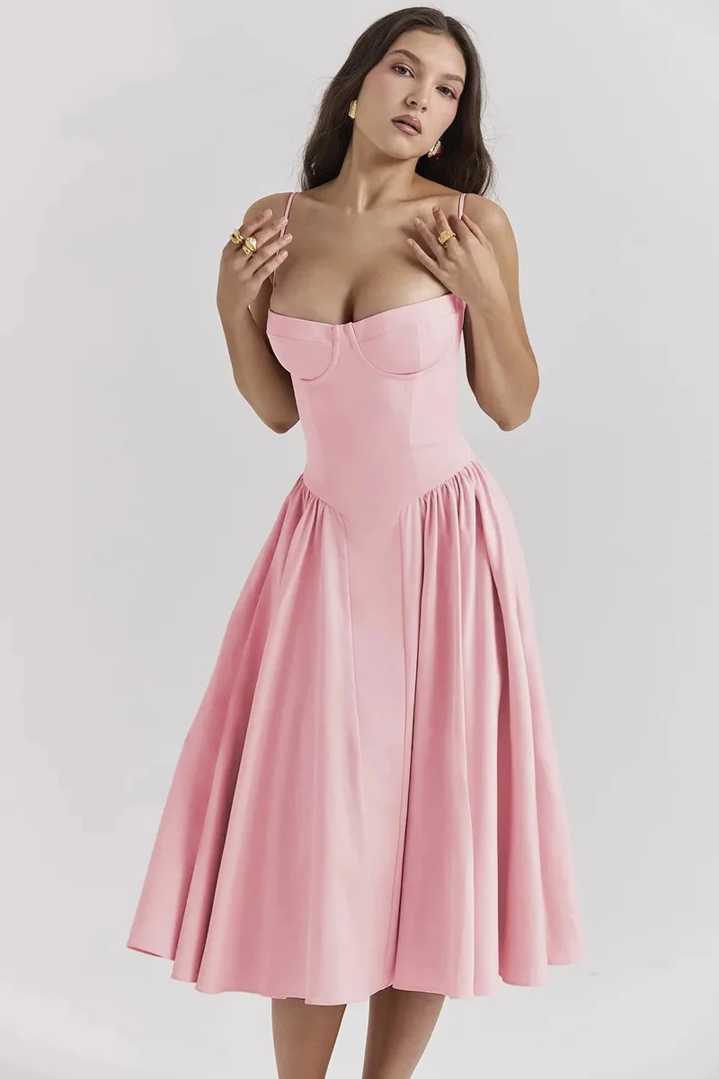 Robe Midi à Träger Ajustée et Plissée pour Femme | Idéale pour les Sorties