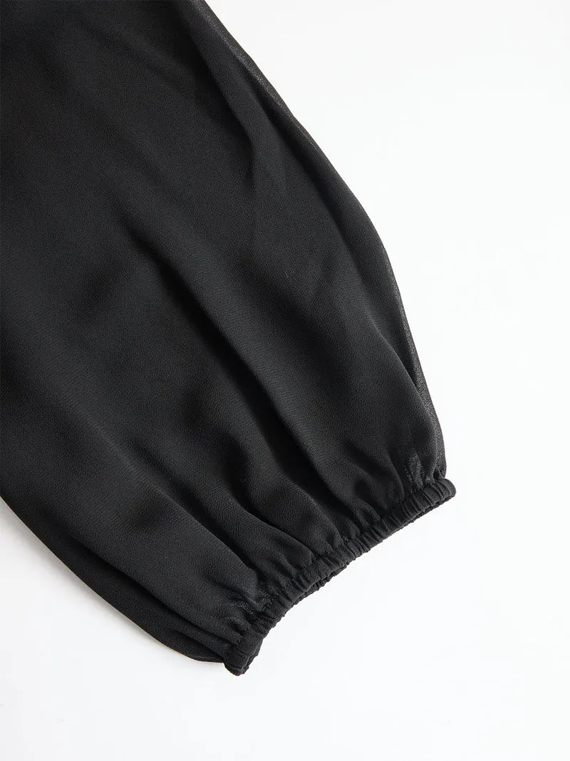 Ensemble Trois Pièces avec Blouse Transparente et Pantalon Large pour Femme | Idéal pour les Banquets