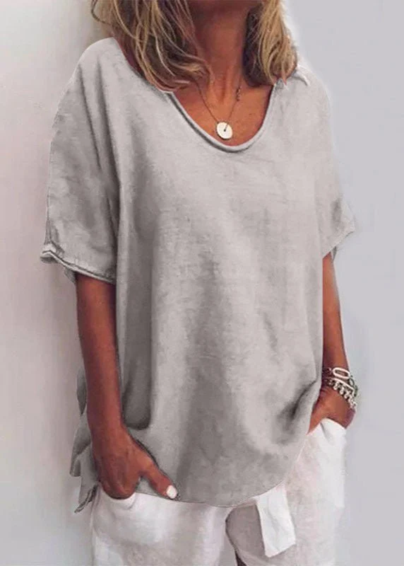 T-Shirt Femme Ample Uni À Manches Courtes Col Rond