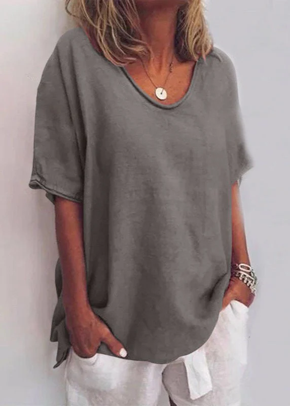 T-Shirt Femme Ample Uni À Manches Courtes Col Rond