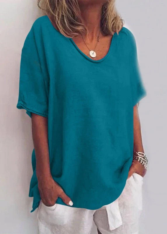 T-Shirt Femme Ample Uni À Manches Courtes Col Rond