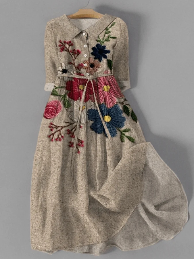 Robe Longue en Dentelle Botanique avec Poches pour Femme | Idéale pour les Sorties