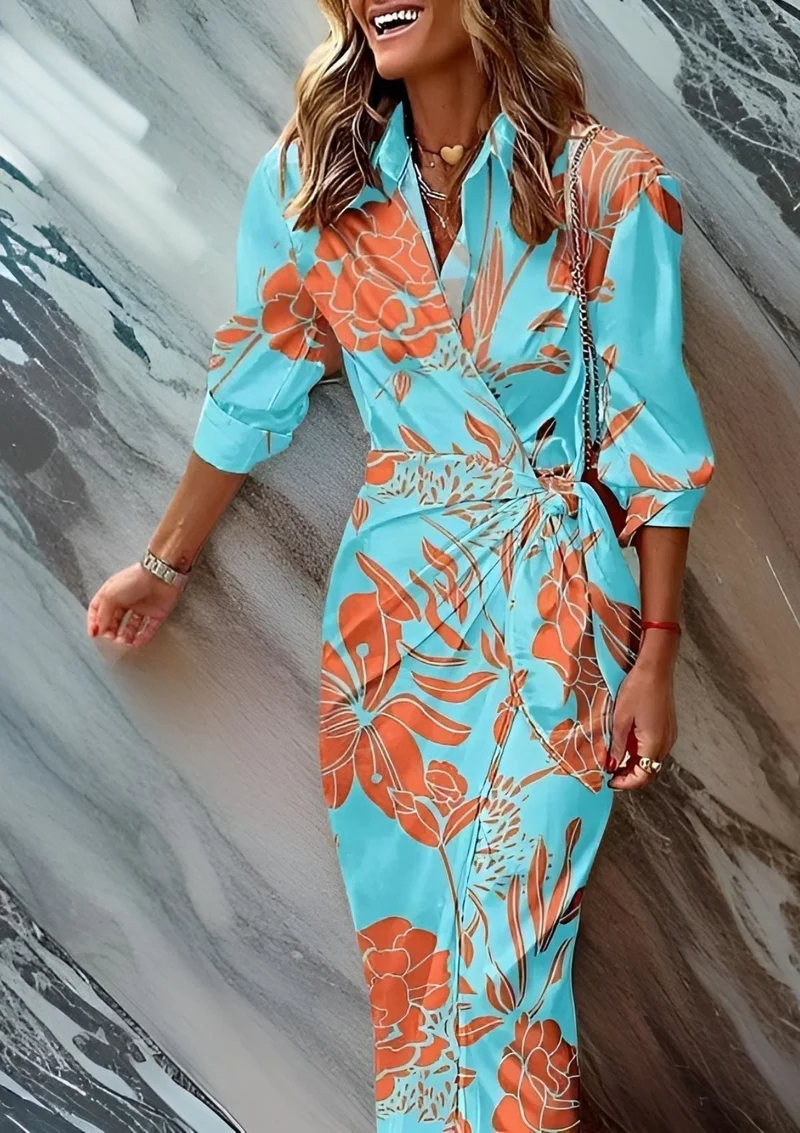 Robe Portefeuille Imprimée à Encolure en V pour Femme | Idéale pour les Sorties