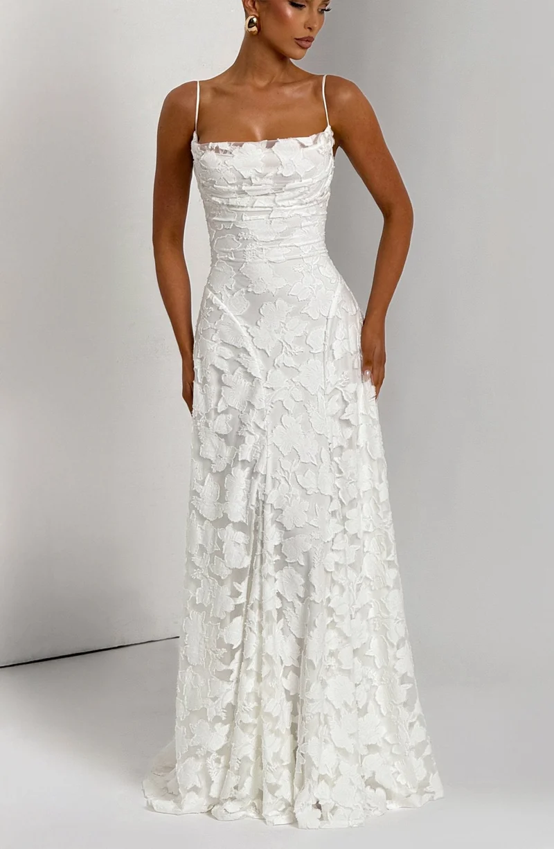 Robe Longue Drapée à Motif Floral avec Bretelles pour Femme | Idéale pour les Sorties