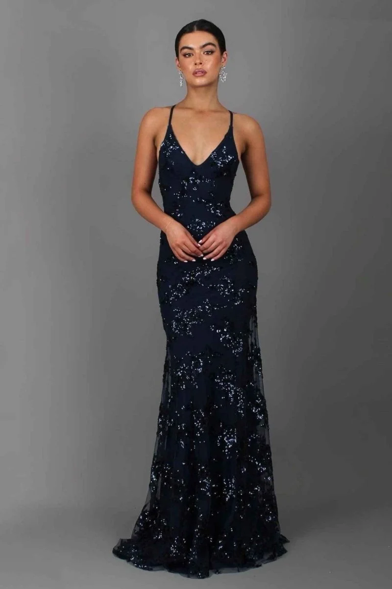 Robe Longue à Paillettes avec Bretelles et Décolleté V pour Femme | Idéale pour les Sorties
