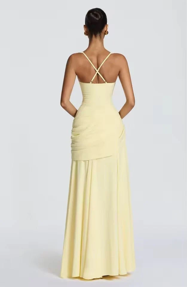 Robe Longue à Encolure Carrée et Drapé Latéral pour Femme | Idéale pour l'Été