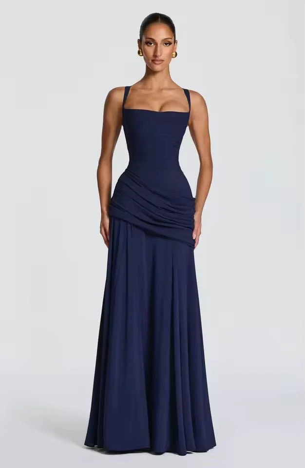Robe Longue à Encolure Carrée et Drapé Latéral pour Femme | Idéale pour l'Été