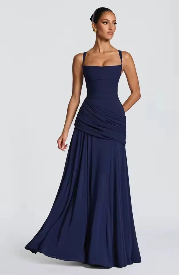Robe Longue à Encolure Carrée et Drapé Latéral pour Femme | Idéale pour l'Été