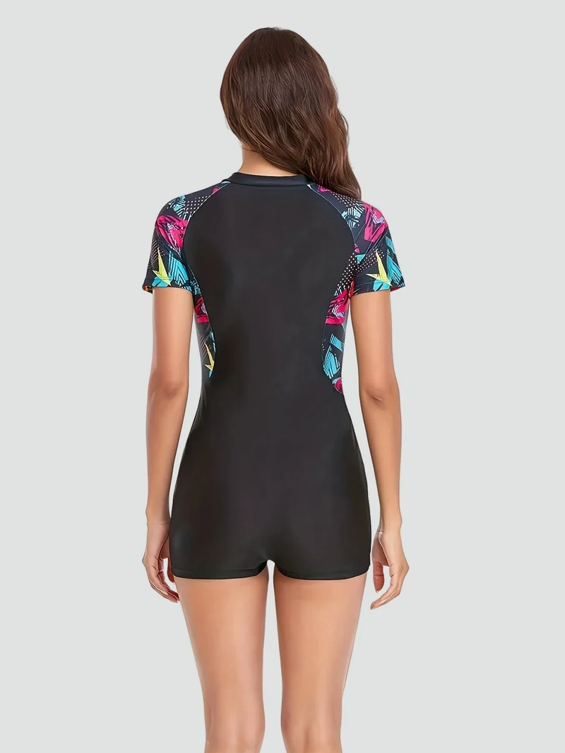 Maillot de Bain Une Pièce à Manches Courtes et Fermeture Éclair pour Femme | Idéale pour l'Été