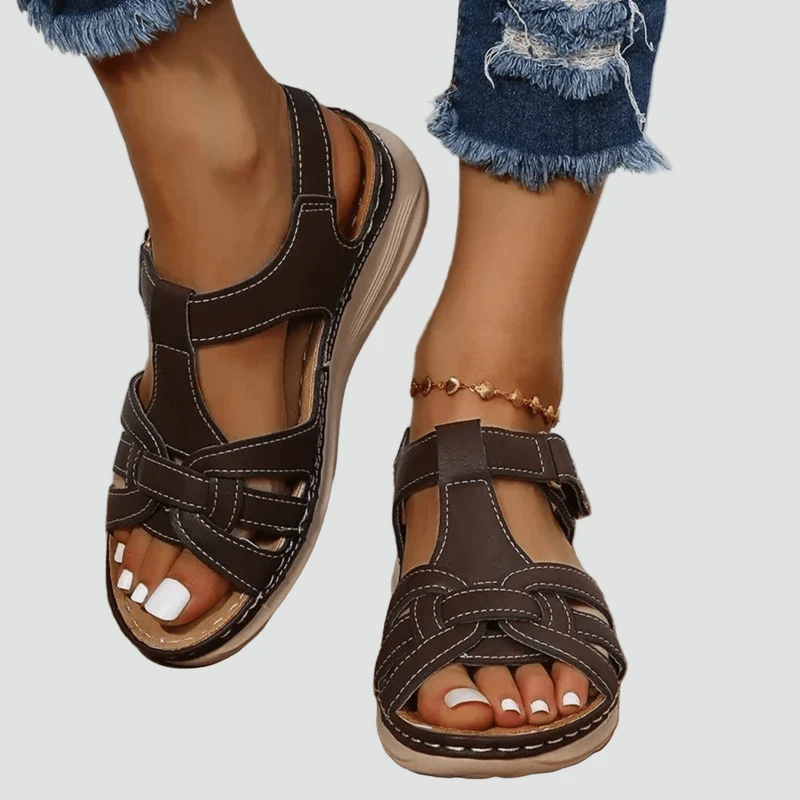 Sandales Orthopédiques en Cuir à Scratch pour Femme | Idéales pour le Quotidien