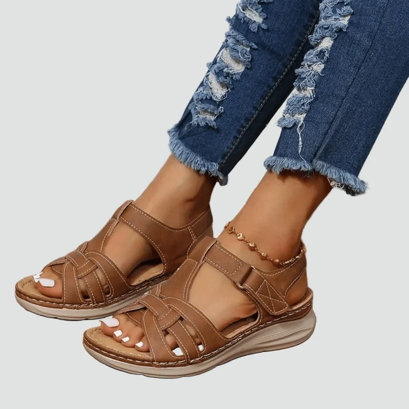 Sandales Orthopédiques en Cuir à Scratch pour Femme | Idéales pour le Quotidien