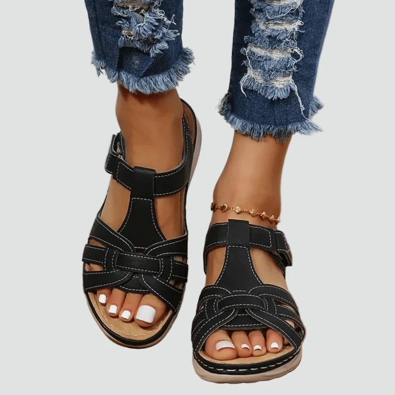 Sandales Orthopédiques en Cuir à Scratch pour Femme | Idéales pour le Quotidien