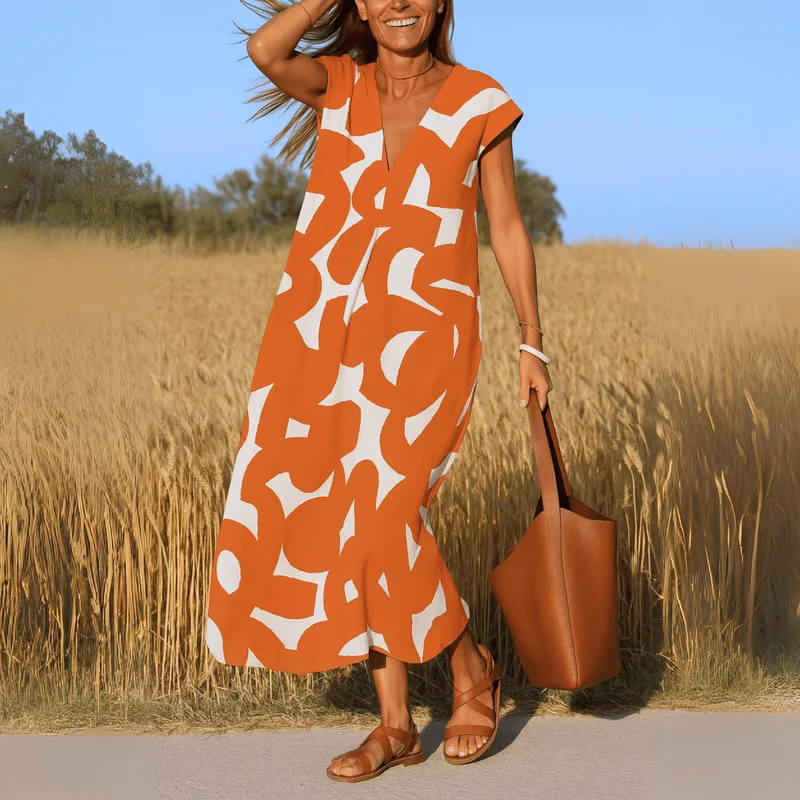 Robe Longue à Imprimé Géométrique pour Femme | Idéale pour l'Été