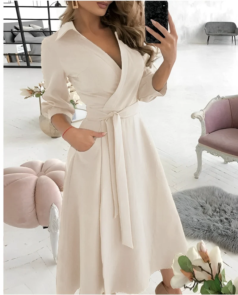 Robe Midi Élégante à Manches Longues pour Femme | Idéale pour les Occasions Spéciales