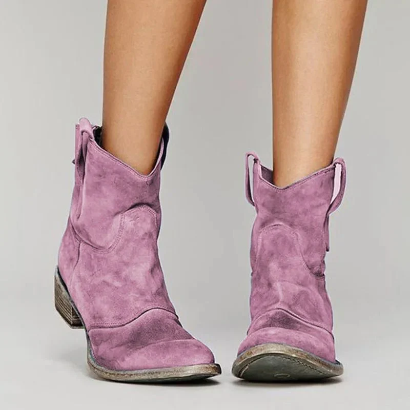 Bottines femme effet daim style western