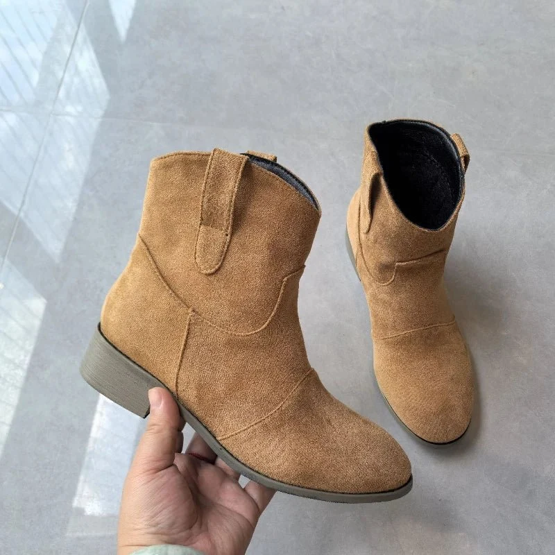 Bottines femme effet daim style western