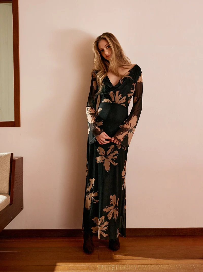 Robe imprimée à col bénitier pour Femmes