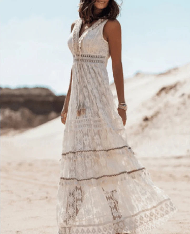 Robe Longue en Dentelle Boho pour Femmes