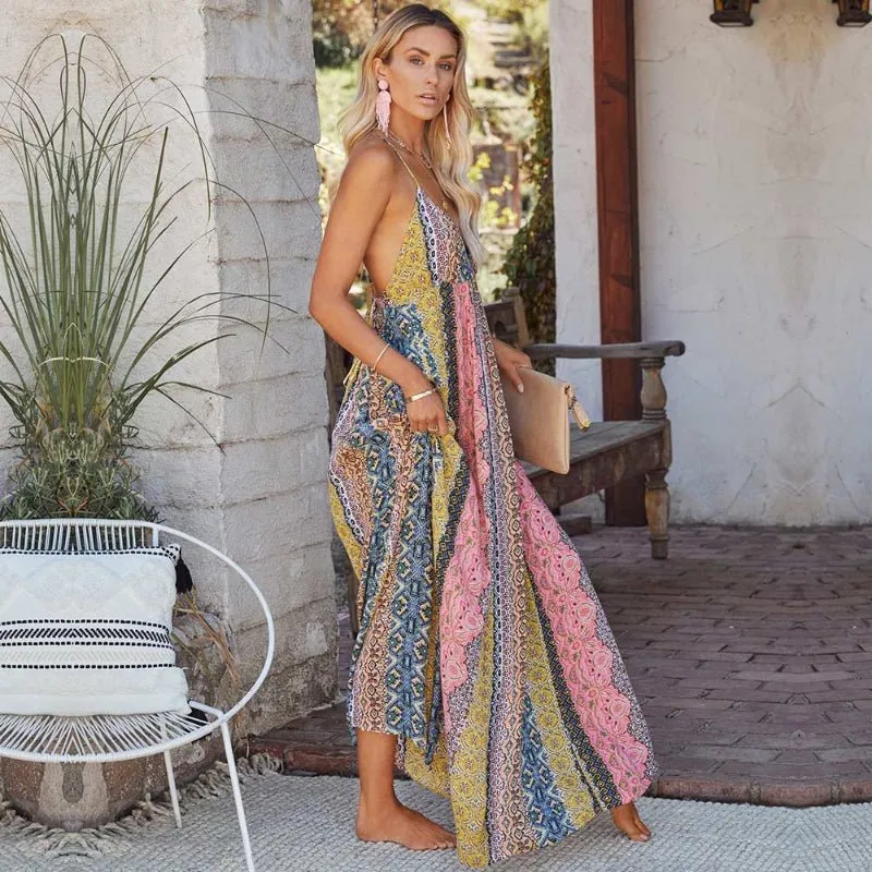 Robe longue à imprimé bohème pour femmes